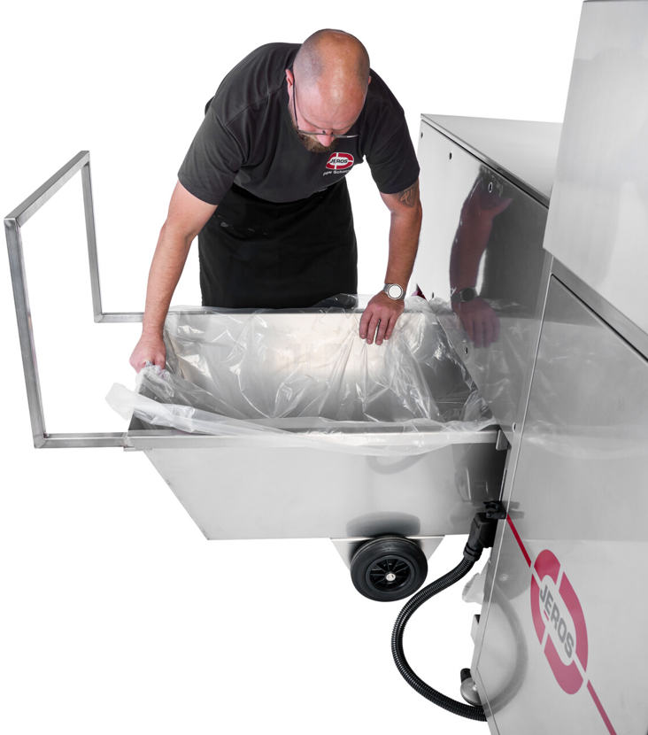 The high-speed steel or nylon cleaning brushes remove burnt-on deposits from the trays into the waste collection container. This container must be emptied regularly to ensure optimal cleaning of the trays.